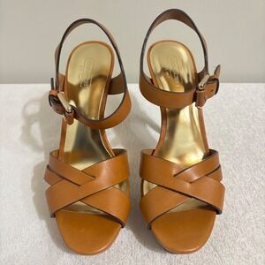 Coach Dani Platform Ankle Strap Heels Brown Leather Women's Size 7.5 B